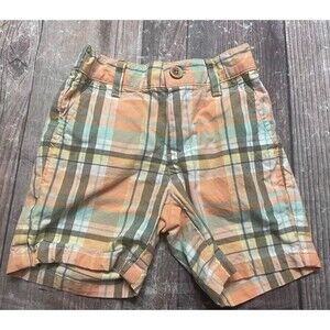 Janie & Jack Baby Boy Peach Plaid Shorts, Size 3-6 months